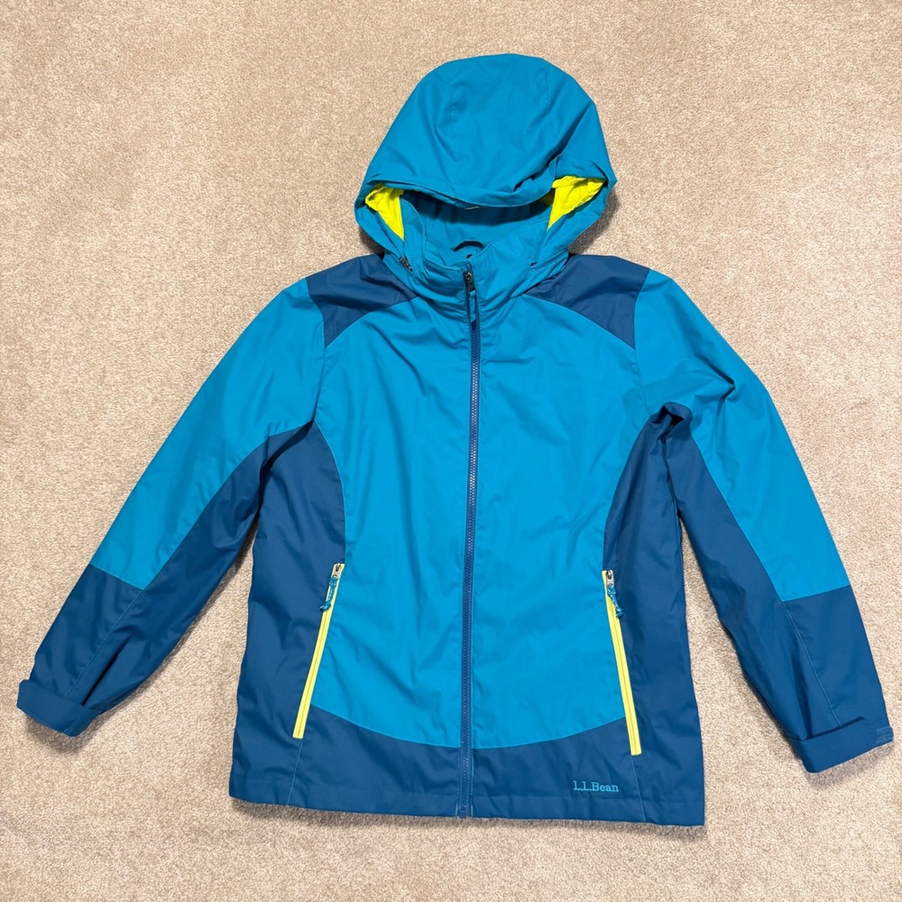 L.L. Bean Rain Jacket Kids XL 18 Blue Hooded Full‎ Zip Windbreaker 295451